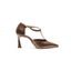 Décolleté a T marrone in pelle con tacco svasato 8 cm Evro Fashion