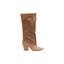 Stivale alto in camoscio tortora con tacco a blocco 7 cm Bianca D
