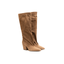Stivale alto in camoscio tortora con tacco a blocco 7 cm Bianca D