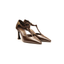 Décolleté a T marrone in pelle con tacco svasato 8 cm Evro Fashion