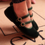 Friulane Donna Verde bottiglia in Velluto con doppio Cinturino e Fibbia Strass– Macarena